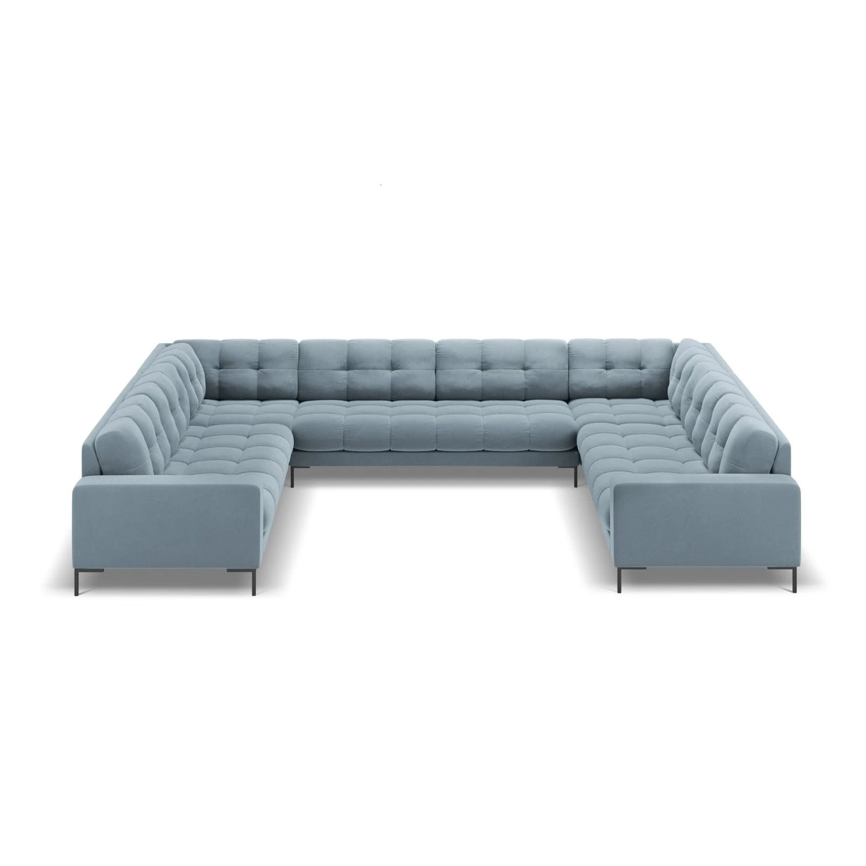 Mamaia 9-Sitzer Panorama-Sofa symmetrisch, Metallbeine Schwarz, mit Bezug aus Samt (Blu06) in Hellblau, 337x256 cm – Bild 3