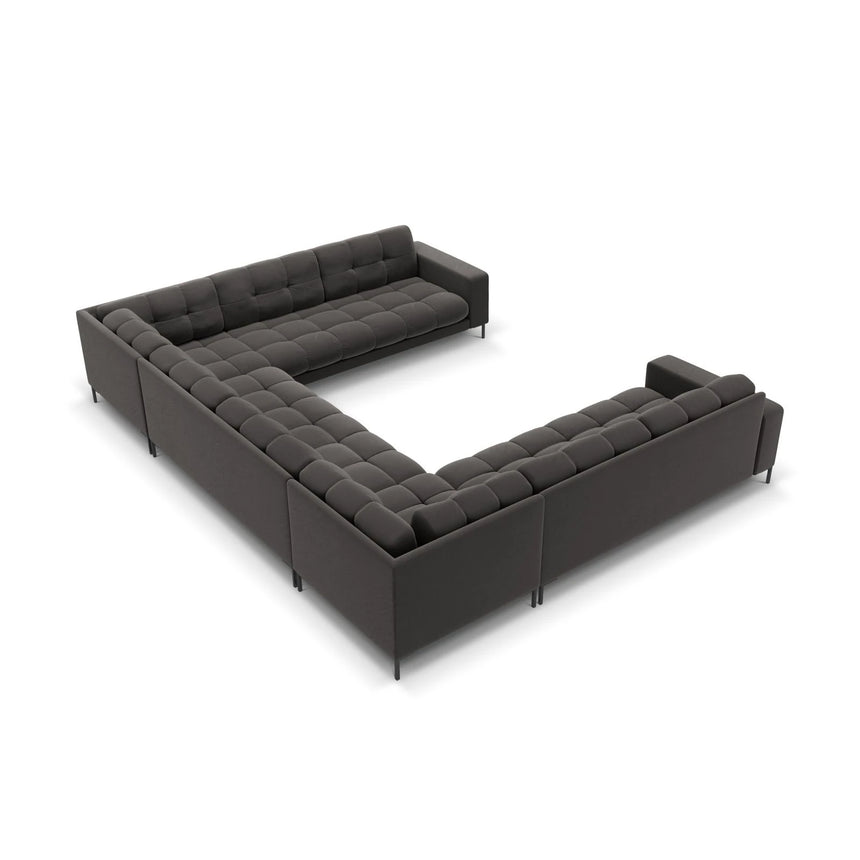 Mamaia 9-Sitzer Panorama-Sofa symmetrisch, Metallbeine Schwarz, mit Bezug aus Samt (Blu18) in Dunkelgrau, 337x256 cm – Bild 4