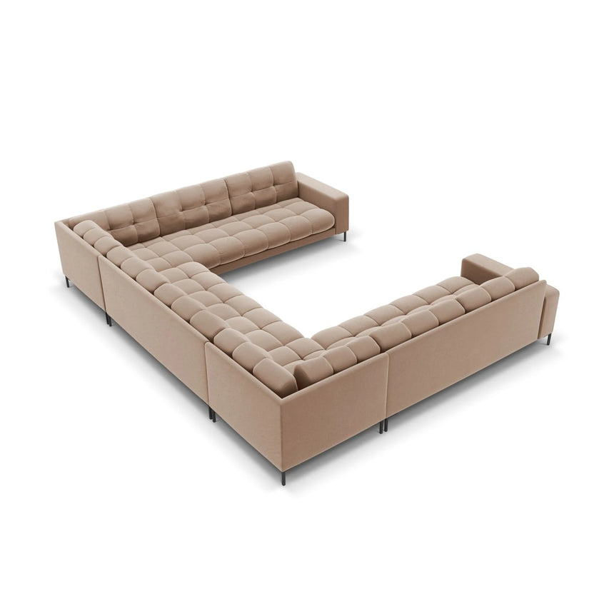 Mamaia 9-Sitzer Panorama-Sofa symmetrisch, Metallbeine Schwarz, mit Bezug aus Samt (Blu28) in Beige, 337x256 cm – Bild 4