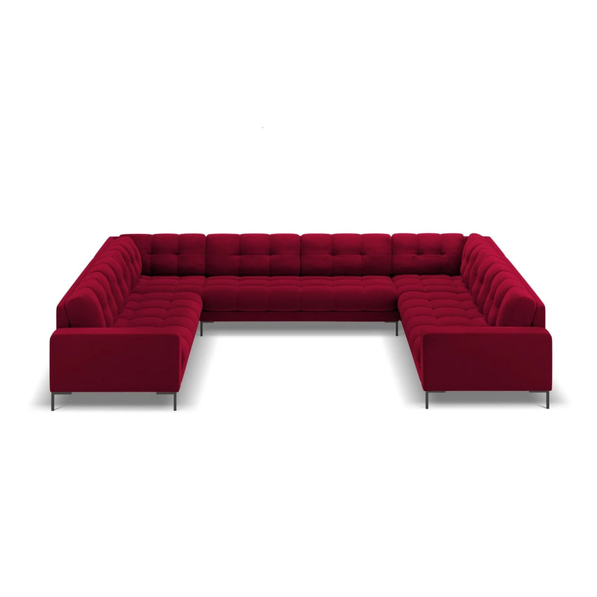 Mamaia 9-Sitzer Panorama-Sofa symmetrisch, Metallbeine Schwarz, mit Bezug aus Samt (Blu59) in Rot, 337x256 cm – Bild 3