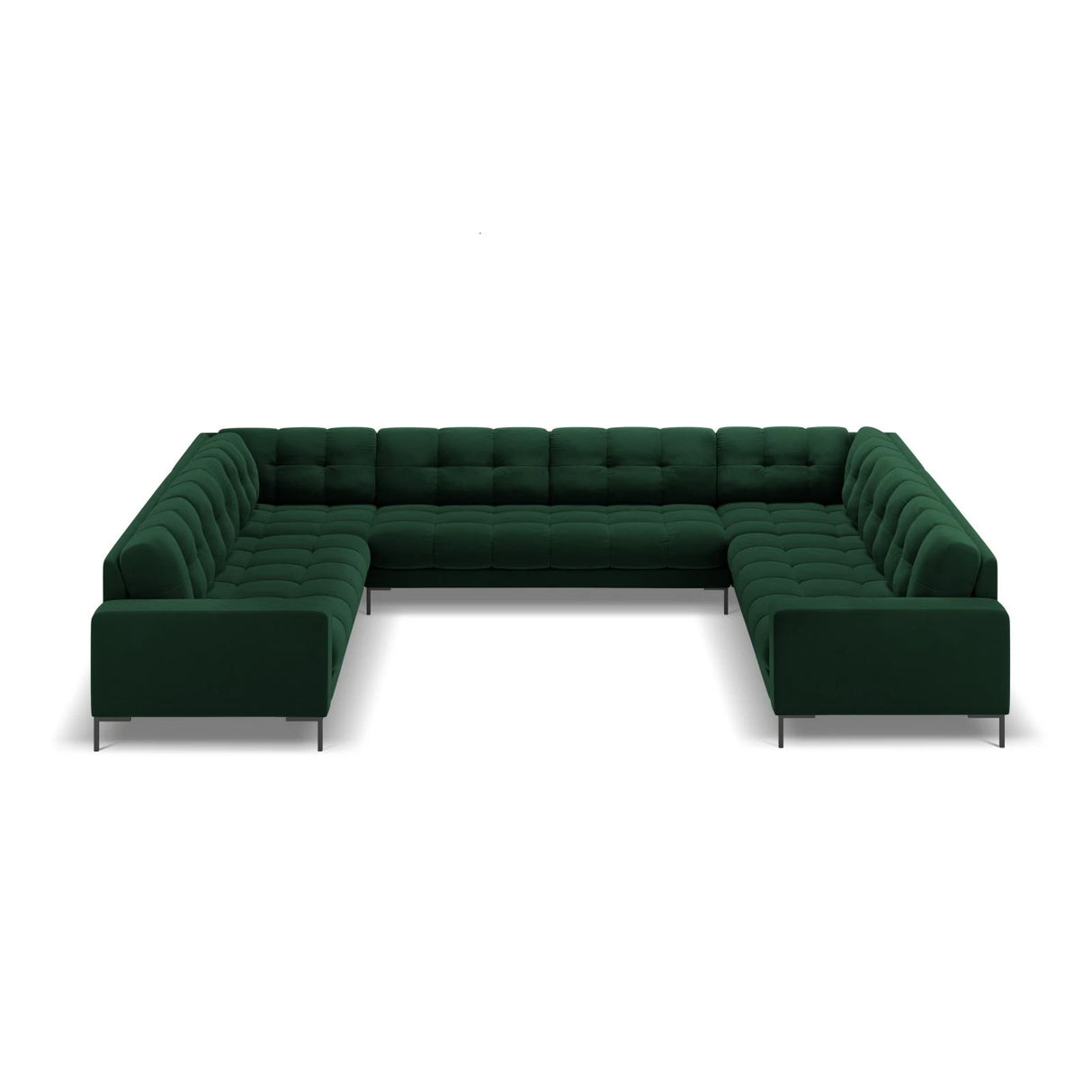 Mamaia 9-Sitzer Panorama-Sofa symmetrisch, Metallbeine Schwarz, mit Bezug aus Samt (Blu78) in Flaschengrün, 337x256 cm – Bild 3