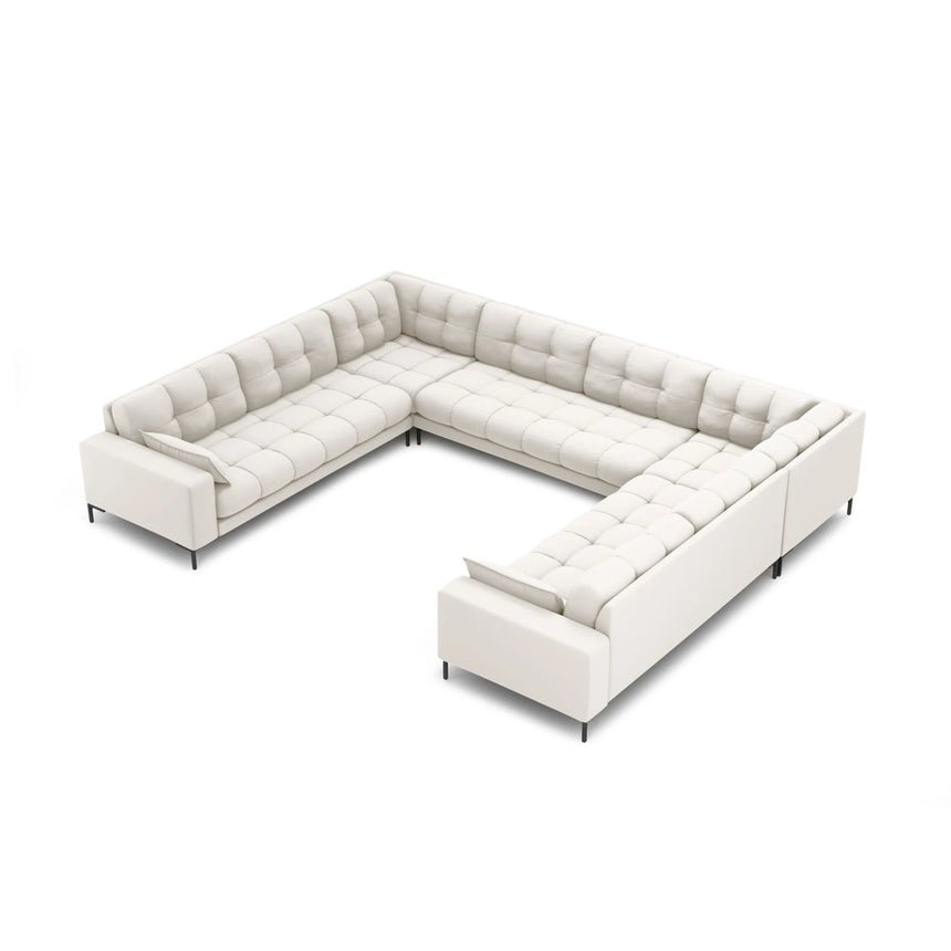 Mamaia 9-Sitzer Panorama-Sofa symmetrisch, Metallbeine Schwarz, mit Bezug aus Samt oder Strukturstoff, 337x256 cm – Bild 1