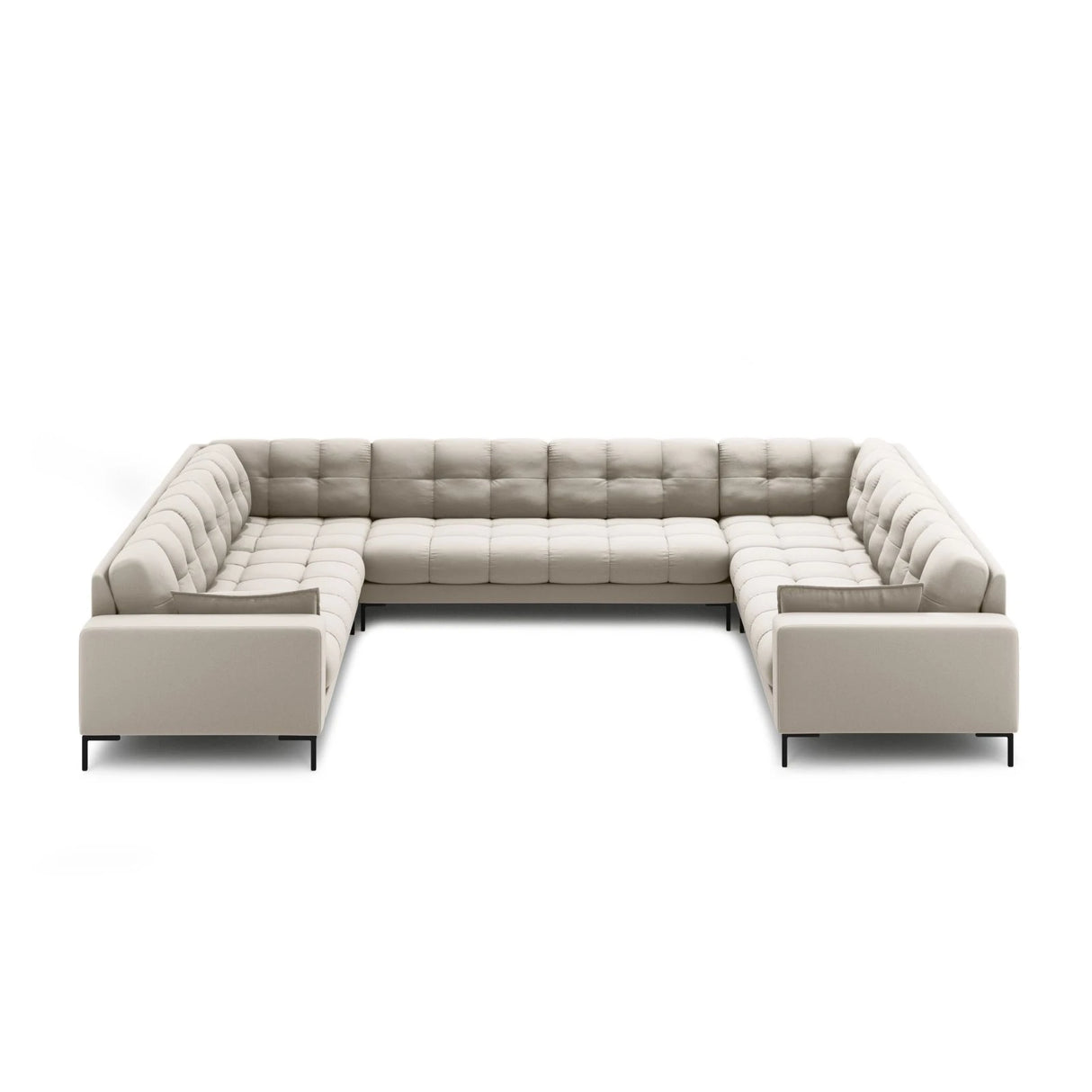 Mamaia 9-Sitzer Panorama-Sofa symmetrisch, Metallbeine Schwarz, mit Bezug aus Strukturierter Stoff (Nev04) in Beige, 337x256 cm – Bild 3