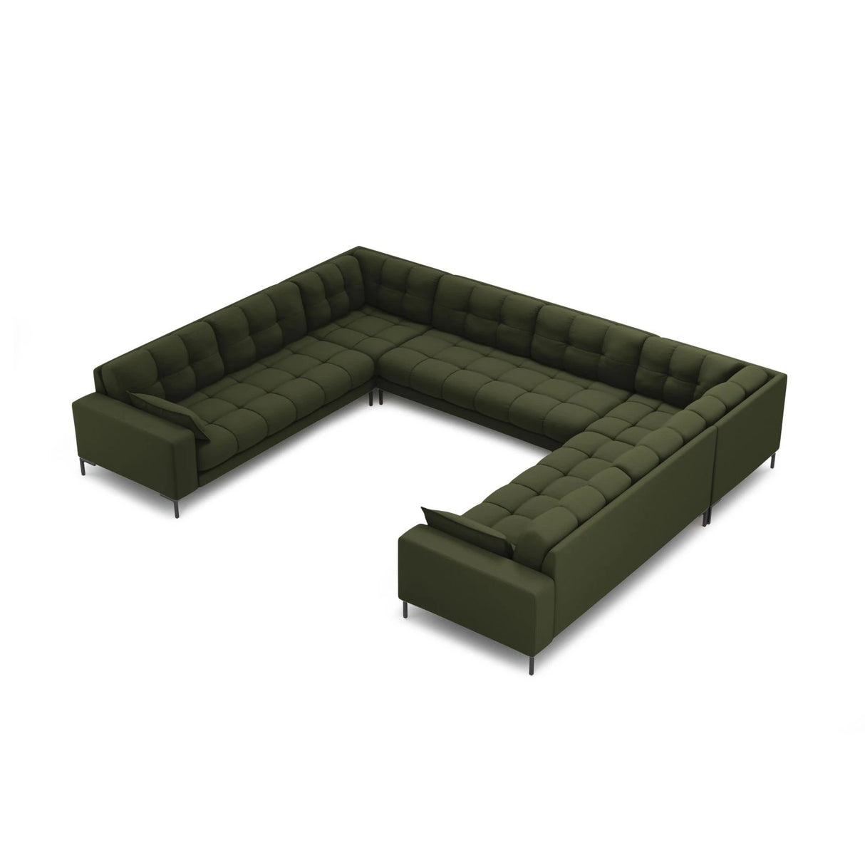 Mamaia 9-Sitzer Panorama-Sofa symmetrisch, Metallbeine Schwarz, mit Bezug aus Strukturierter Stoff (Nev39) in Grün, 337x256 cm – Bild 1