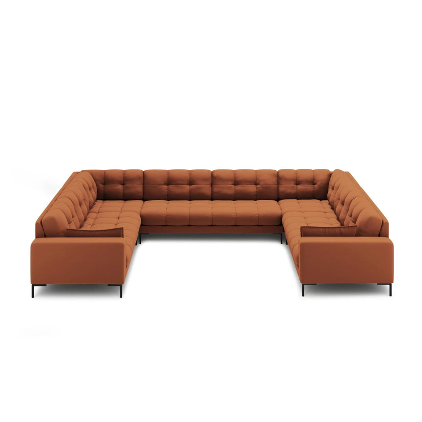 Mamaia 9-Sitzer Panorama-Sofa symmetrisch, Metallbeine Schwarz, mit Bezug aus Strukturierter Stoff (Nev52) in Ziegel, 337x256 cm – Bild 3