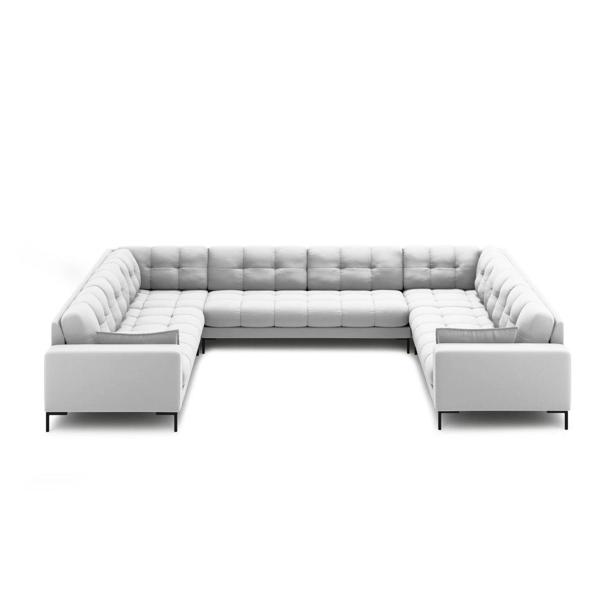 Mamaia 9-Sitzer Panorama-Sofa symmetrisch, Metallbeine Schwarz, mit Bezug aus Strukturierter Stoff (Nev80) in Hellgrau, 337x256 cm – Bild 3