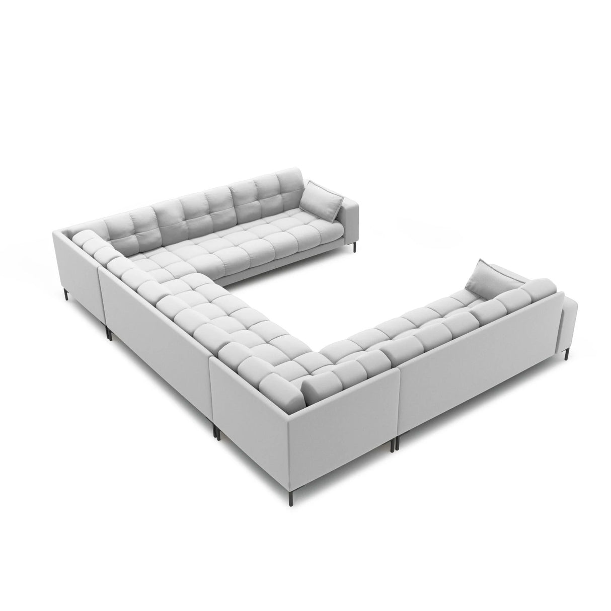 Mamaia 9-Sitzer Panorama-Sofa symmetrisch, Metallbeine Schwarz, mit Bezug aus Strukturierter Stoff (Nev80) in Hellgrau, 337x256 cm – Bild 4