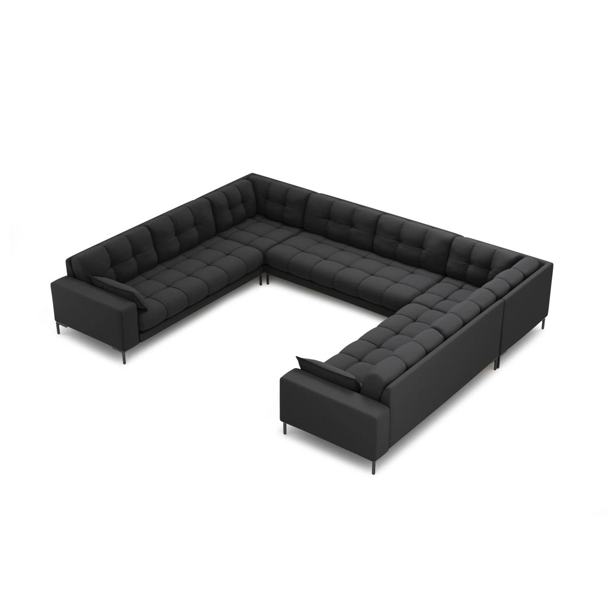 Mamaia 9-Sitzer Panorama-Sofa symmetrisch, Metallbeine Schwarz, mit Bezug aus Strukturierter Stoff (Nev97) in Dunkelgrau, 337x256 cm – Bild 1