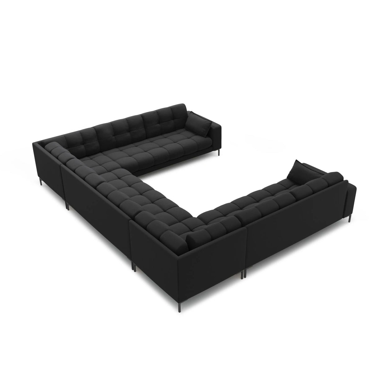 Mamaia 9-Sitzer Panorama-Sofa symmetrisch, Metallbeine Schwarz, mit Bezug aus Strukturierter Stoff (Nev97) in Dunkelgrau, 337x256 cm – Bild 4