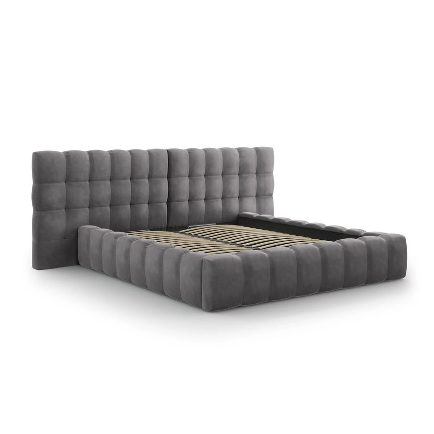 Mamaia Bett mit Stauraum und Doppelkopfteil in Samt (Blu14) in Grau, 200x200 cm – Bild 4