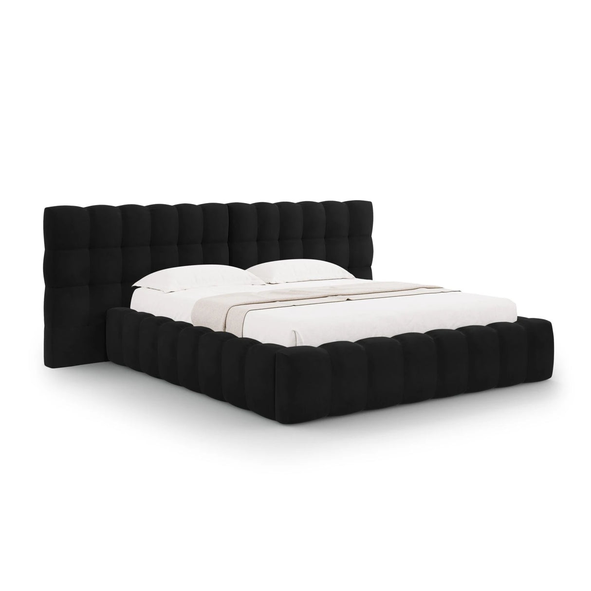Mamaia Bett mit Stauraum und Doppelkopfteil in Samt (Blu19) in Schwarz, 180x200 cm – Bild 1