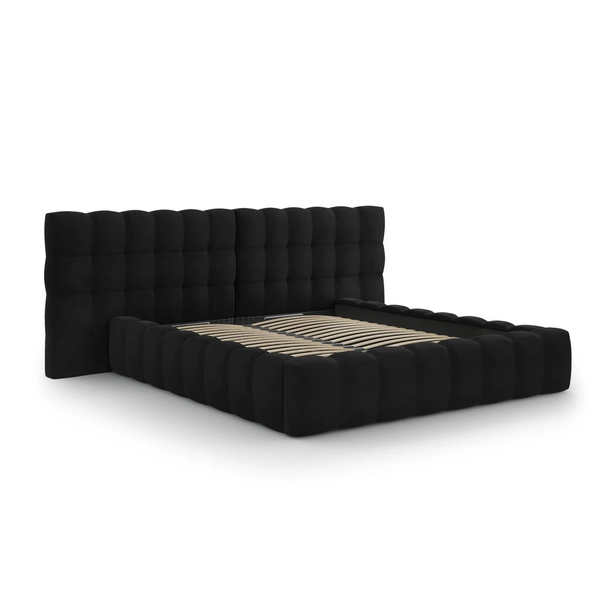 Mamaia Bett mit Stauraum und Doppelkopfteil in Samt (Blu19) in Schwarz, 180x200 cm – Bild 4