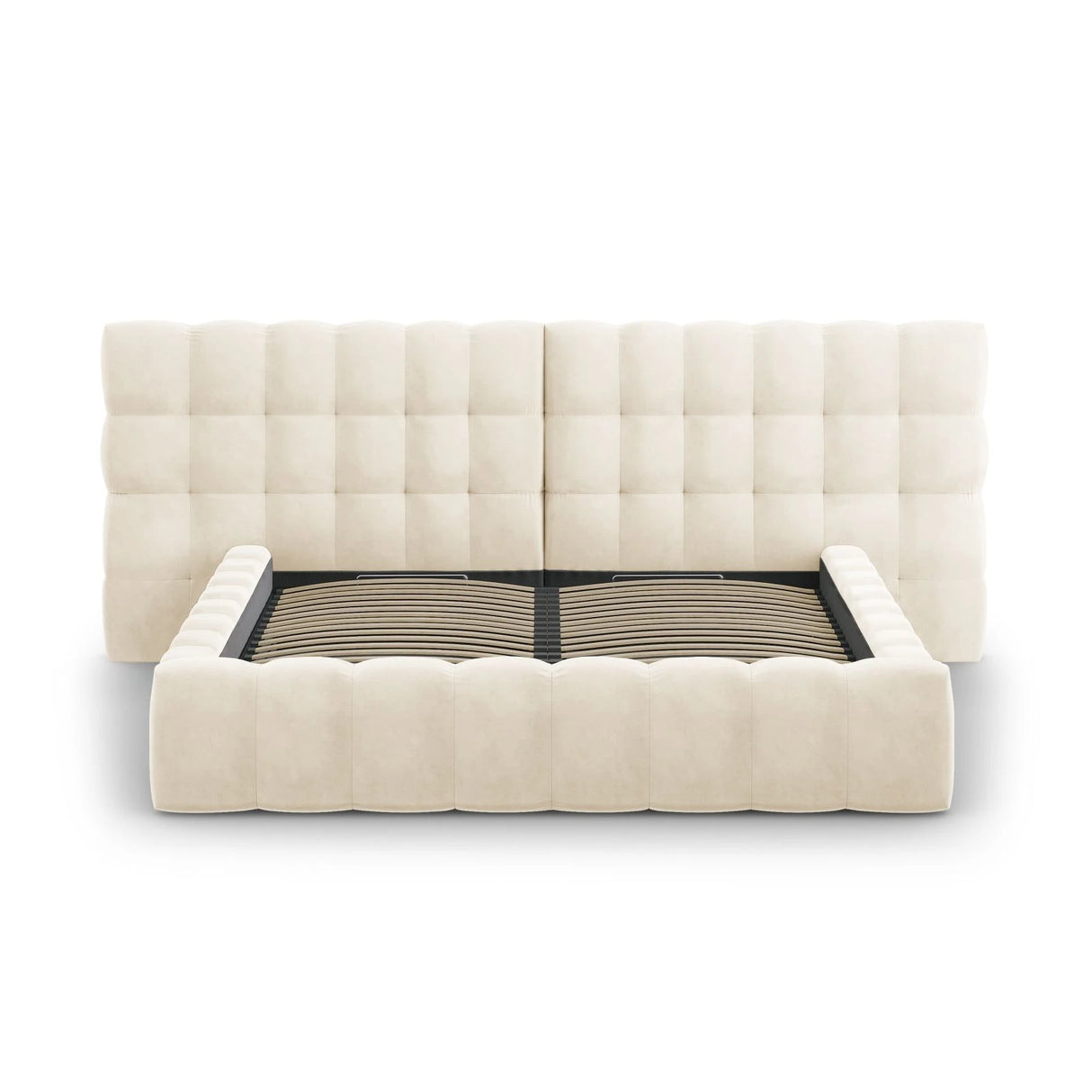 Mamaia Bett mit Stauraum und Doppelkopfteil in Samt (Blu22) in Leichtes Beige, 180x200 cm – Bild 5