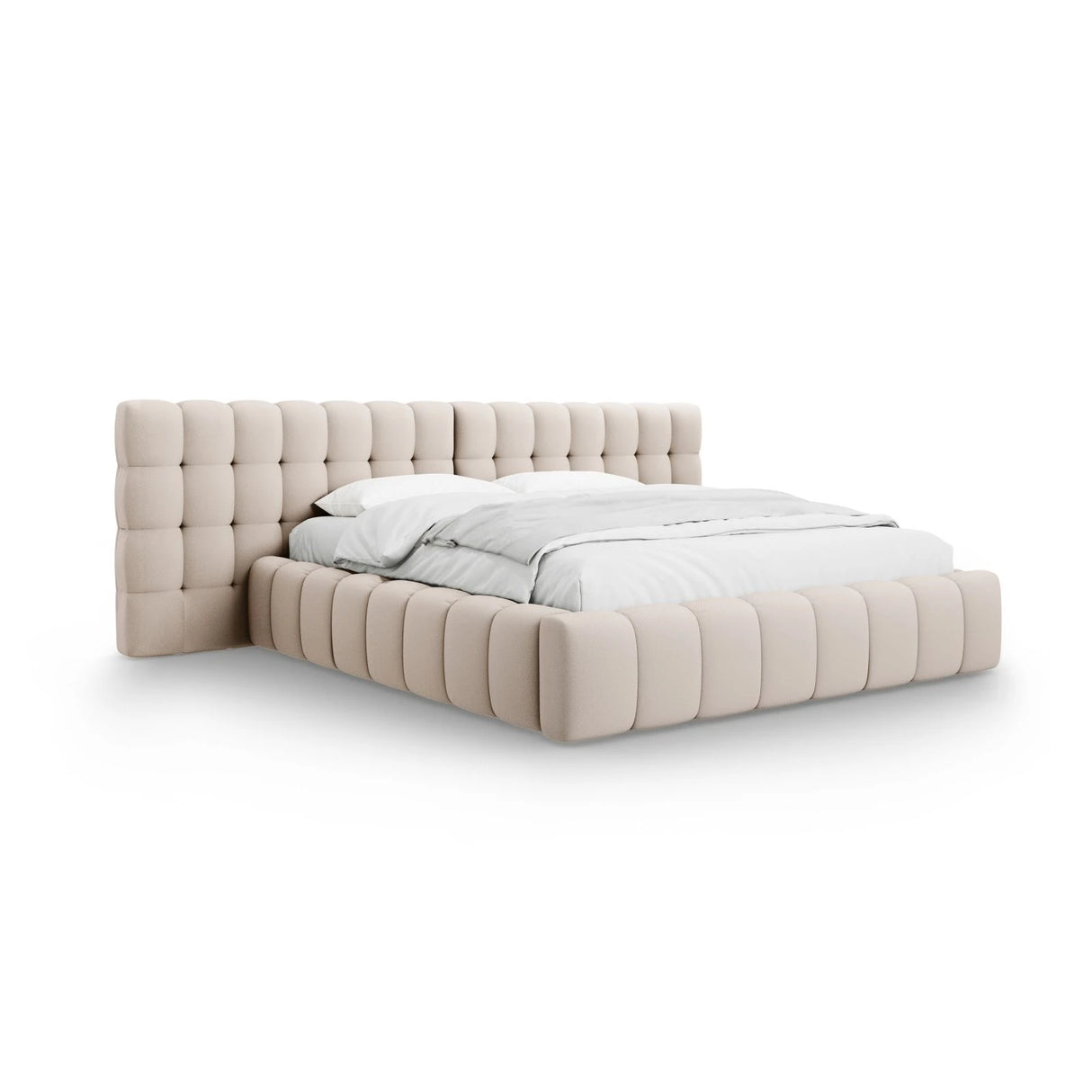 Mamaia Bett mit Stauraum und Doppelkopfteil in Strukturierter Stoff (Nev04) in Beige, 140x200 cm – Bild 1
