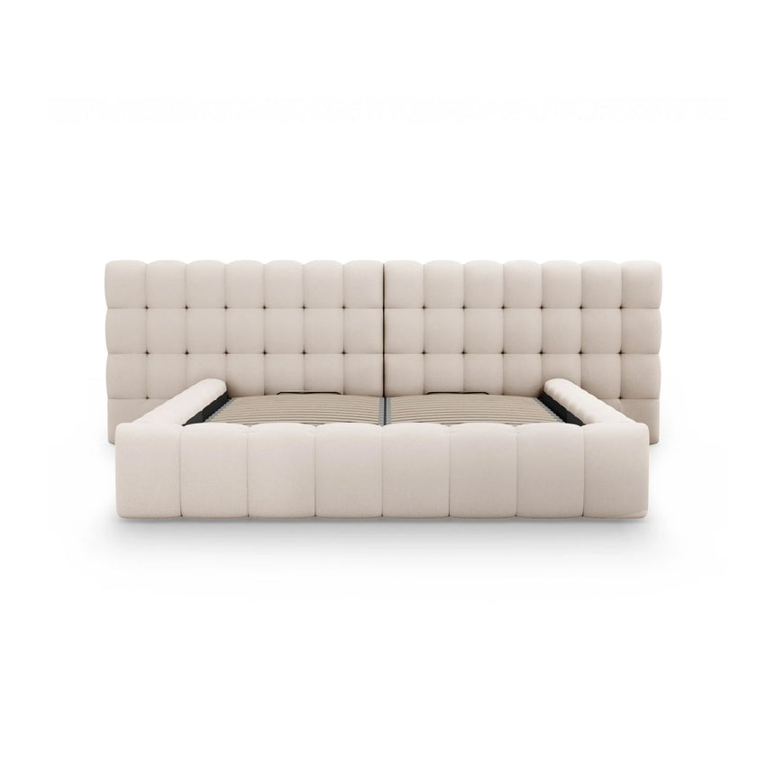 Mamaia Bett mit Stauraum und Doppelkopfteil in Strukturierter Stoff (Nev04) in Beige, 140x200 cm – Bild 5