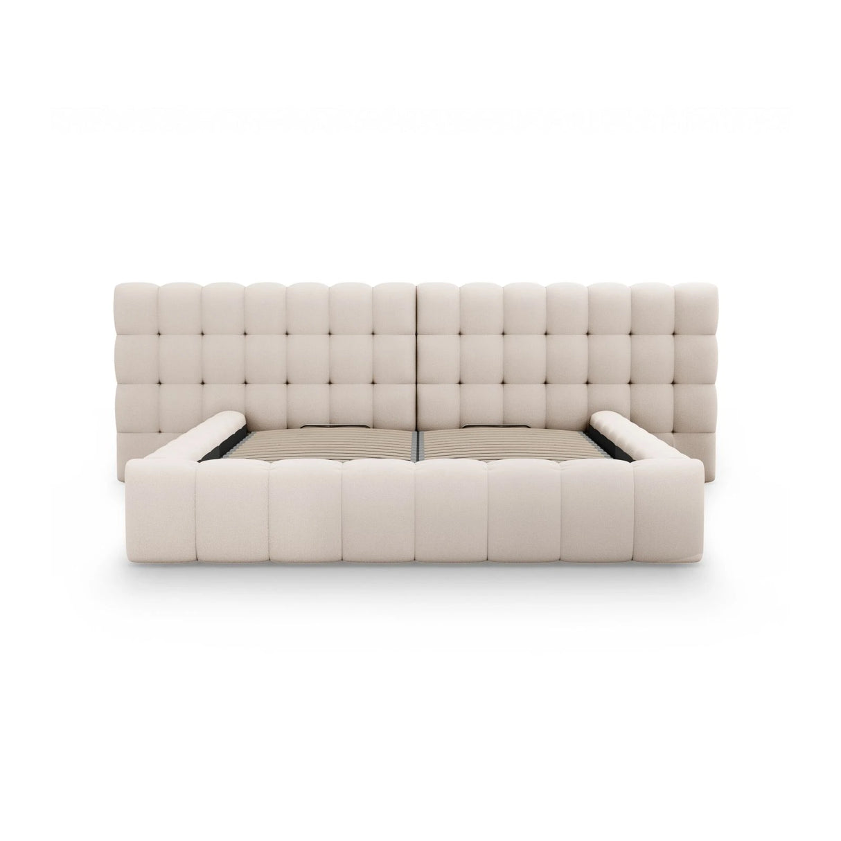 Mamaia Bett mit Stauraum und Doppelkopfteil in Strukturierter Stoff (Nev04) in Beige, 160x200 cm – Bild 5