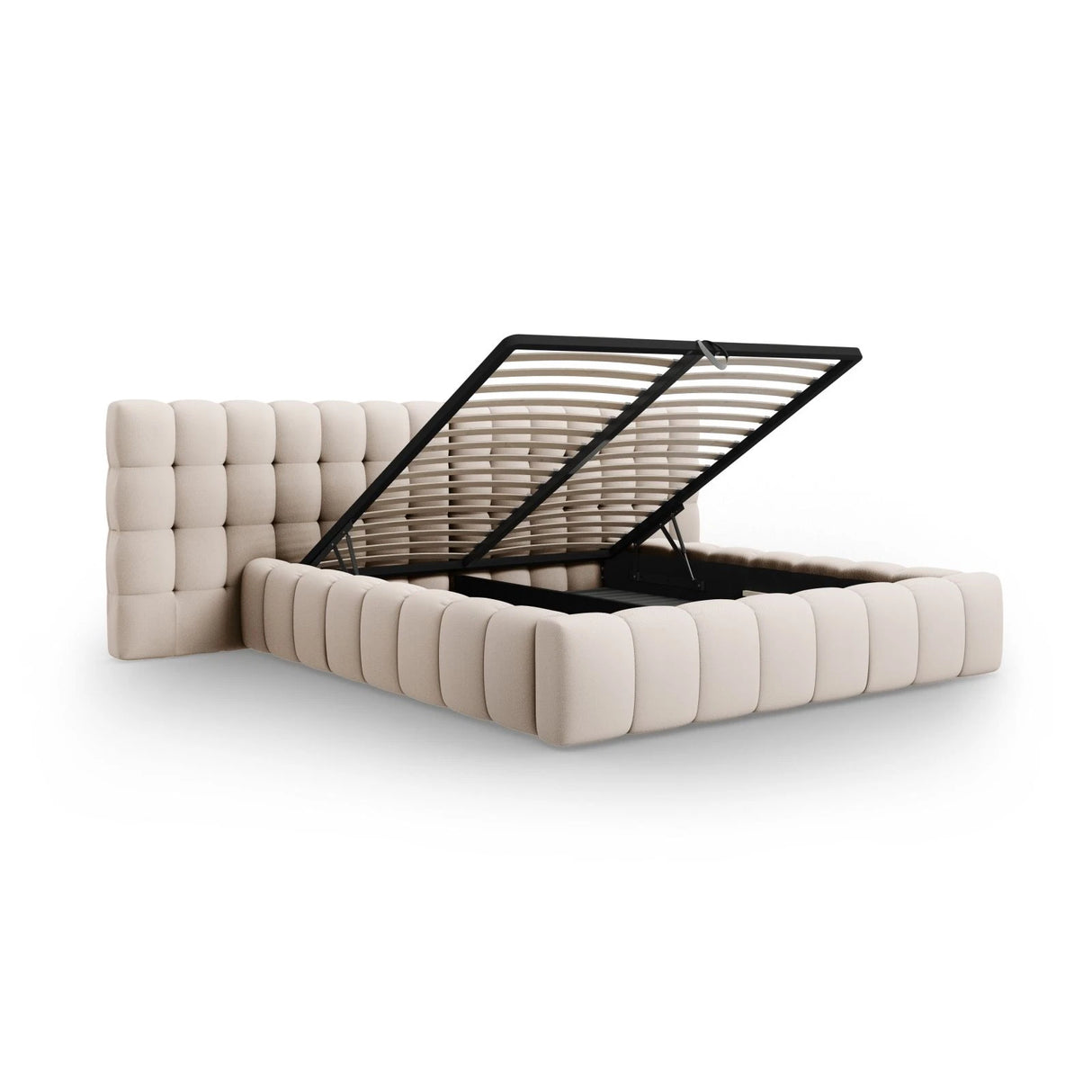 Mamaia Bett mit Stauraum und Doppelkopfteil in Strukturierter Stoff (Nev04) in Beige, 180x200 cm – Bild 6