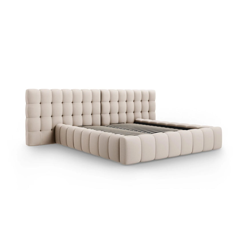 Mamaia Bett mit Stauraum und Doppelkopfteil in Strukturierter Stoff (Nev04) in Beige, 200x200 cm – Bild 4