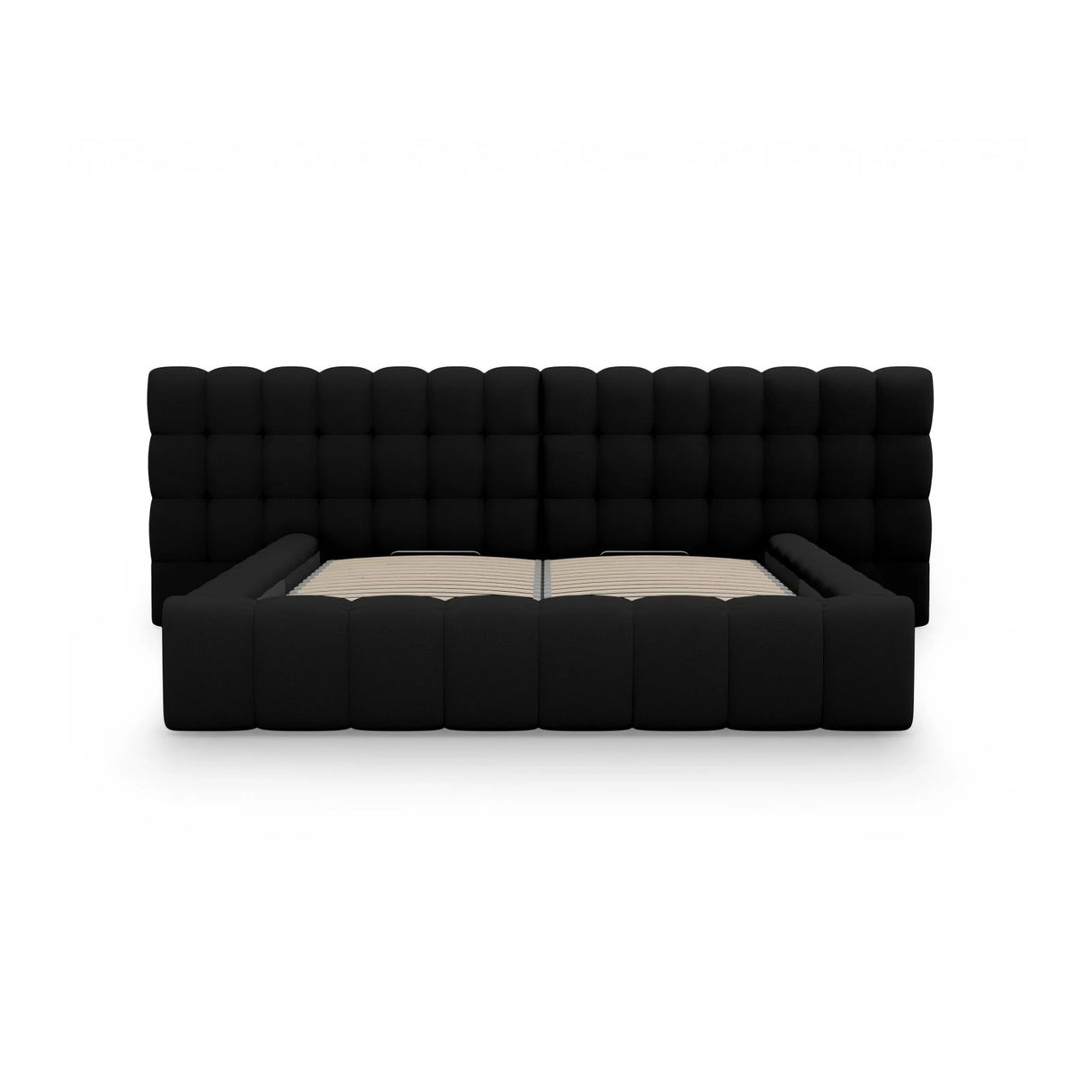 Mamaia Bett mit Stauraum und Doppelkopfteil in Strukturierter Stoff (Nev100) in Schwarz, 180x200 cm – Bild 5
