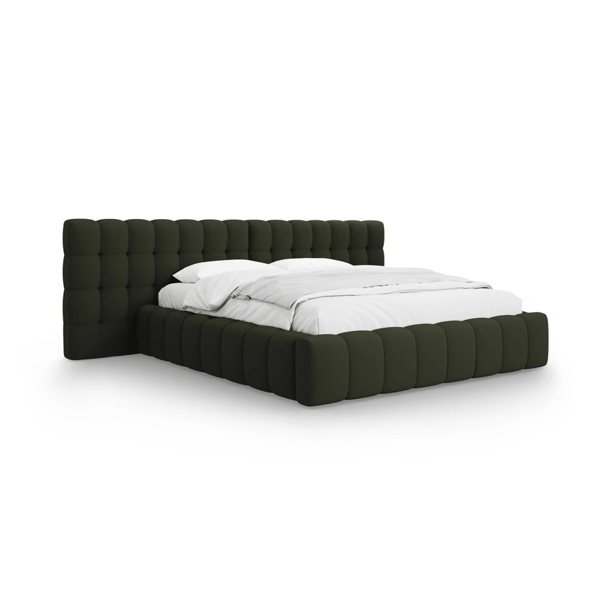 Mamaia Bett mit Stauraum und Doppelkopfteil in Strukturierter Stoff (Nev39) in Grün, 200x200 cm – Bild 1