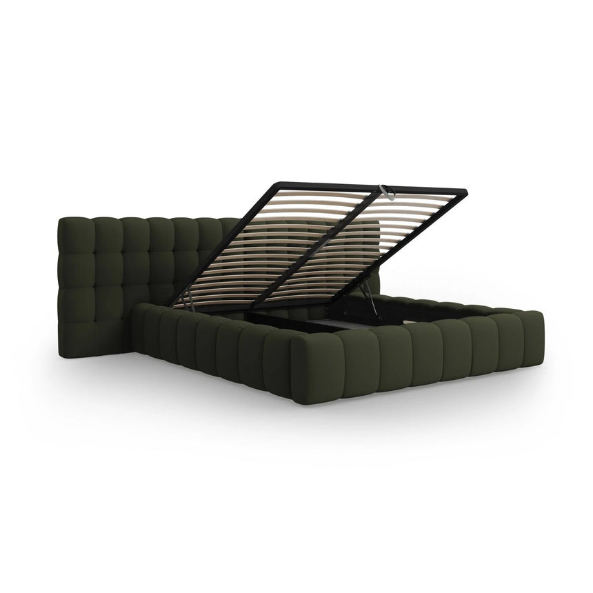 Mamaia Bett mit Stauraum und Doppelkopfteil in Strukturierter Stoff (Nev39) in Grün, 200x200 cm – Bild 6