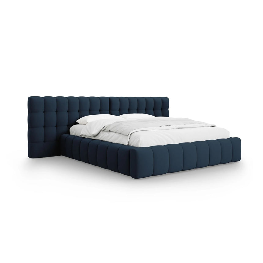 Mamaia Bett mit Stauraum und Doppelkopfteil in Strukturierter Stoff (Nev77) in Blau, 200x200 cm – Bild 1