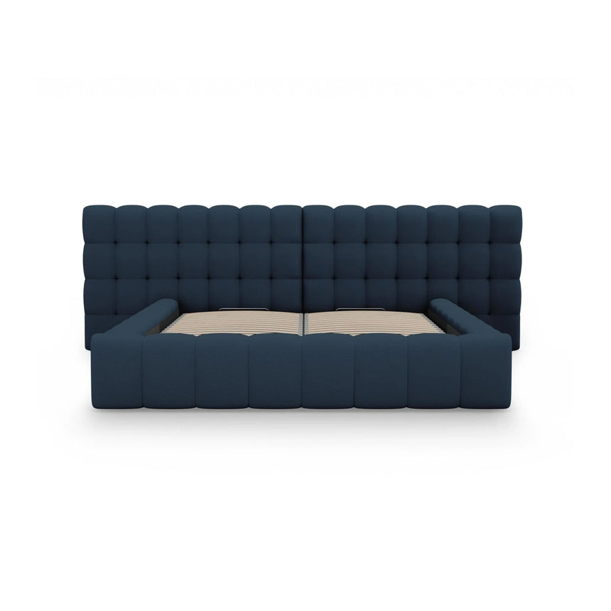 Mamaia Bett mit Stauraum und Doppelkopfteil in Strukturierter Stoff (Nev77) in Blau, 200x200 cm – Bild 5