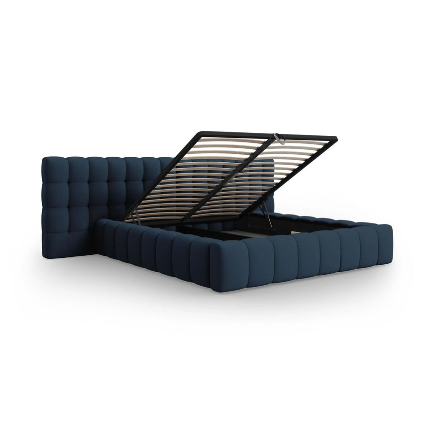 Mamaia Bett mit Stauraum und Doppelkopfteil in Strukturierter Stoff (Nev77) in Blau, 200x200 cm – Bild 6