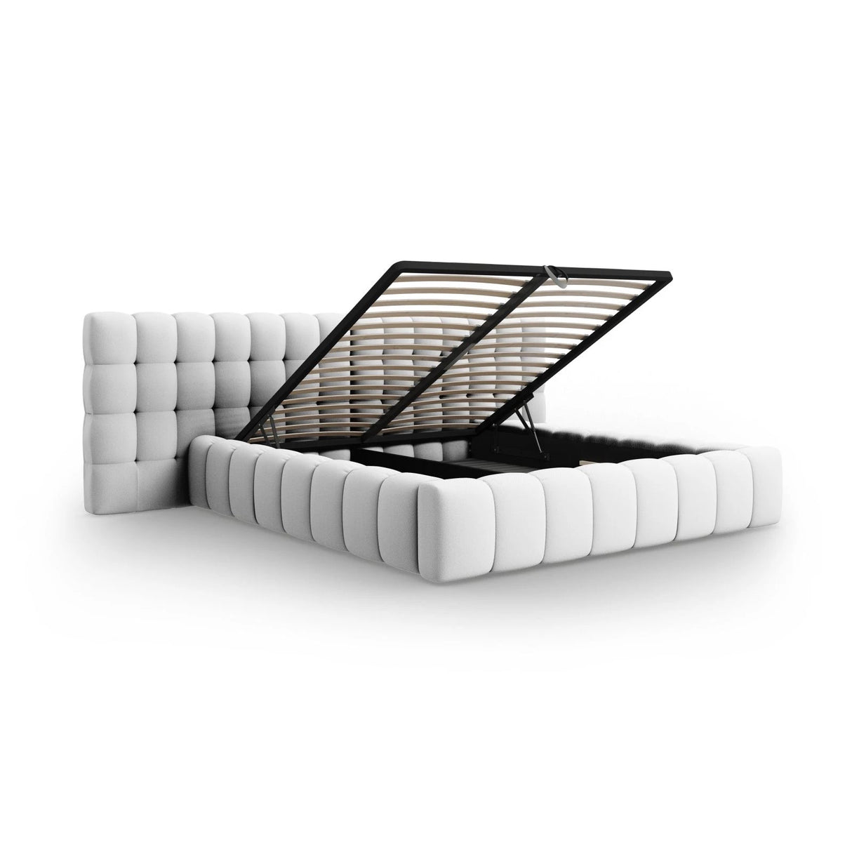 Mamaia Bett mit Stauraum und Doppelkopfteil in Strukturierter Stoff (Nev80) in Hellgrau, 160x200 cm – Bild 6