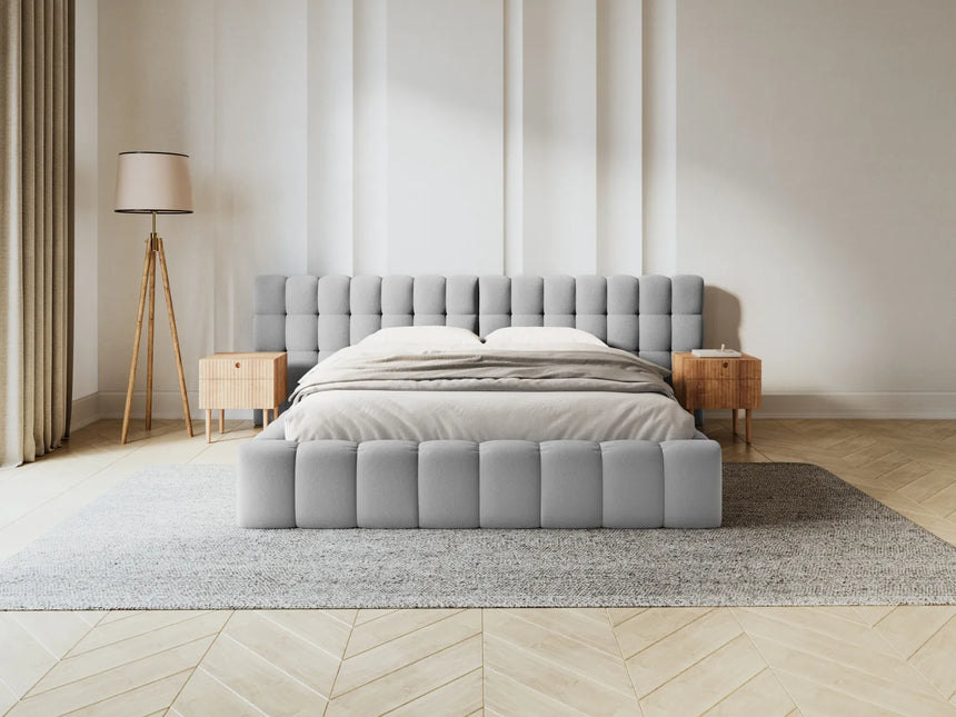 Mamaia Bett mit Stauraum und Doppelkopfteil in Strukturierter Stoff (Nev80) in Hellgrau, 200x200 cm – Bild 2