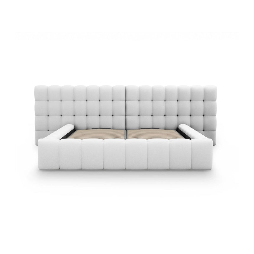 Mamaia Bett mit Stauraum und Doppelkopfteil in Strukturierter Stoff (Nev80) in Hellgrau, 200x200 cm – Bild 5