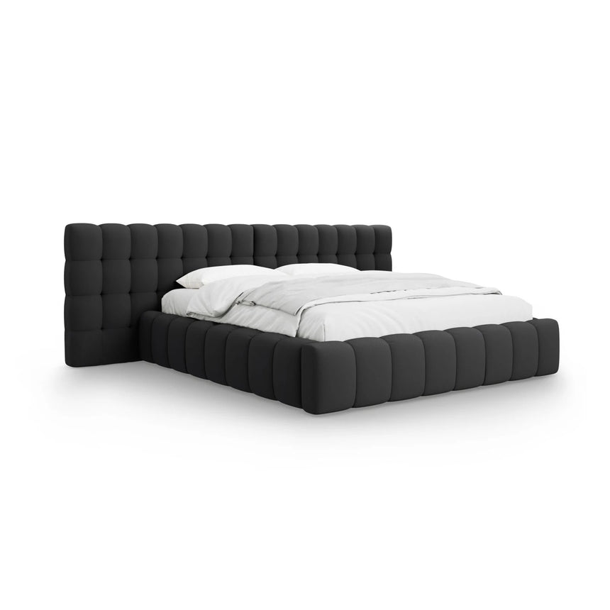 Mamaia Bett mit Stauraum und Doppelkopfteil in Strukturierter Stoff (Nev97) in Dunkelgrau, 200x200 cm – Bild 1