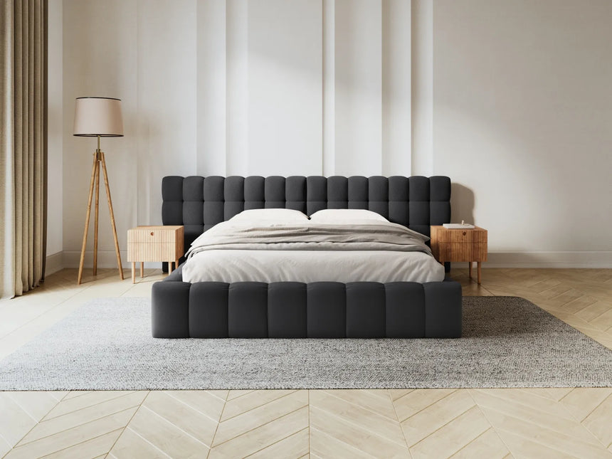 Mamaia Bett mit Stauraum und Doppelkopfteil in Strukturierter Stoff (Nev97) in Dunkelgrau, 200x200 cm – Bild 2