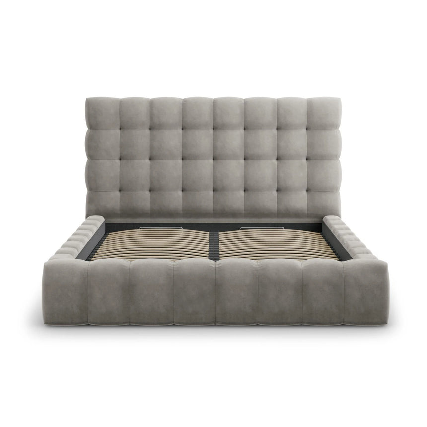 Mamaia Bett mit Stauraum und Kopfteil in Samt (Blu13) in Hellgrau, 180x200 cm – Bild 5