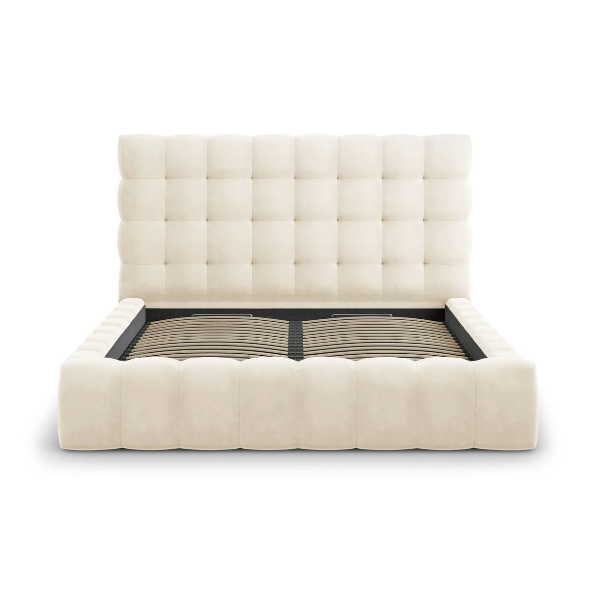Mamaia Bett mit Stauraum und Kopfteil in Samt (Blu22) in Leichtes Beige, 200x200 cm – Bild 5