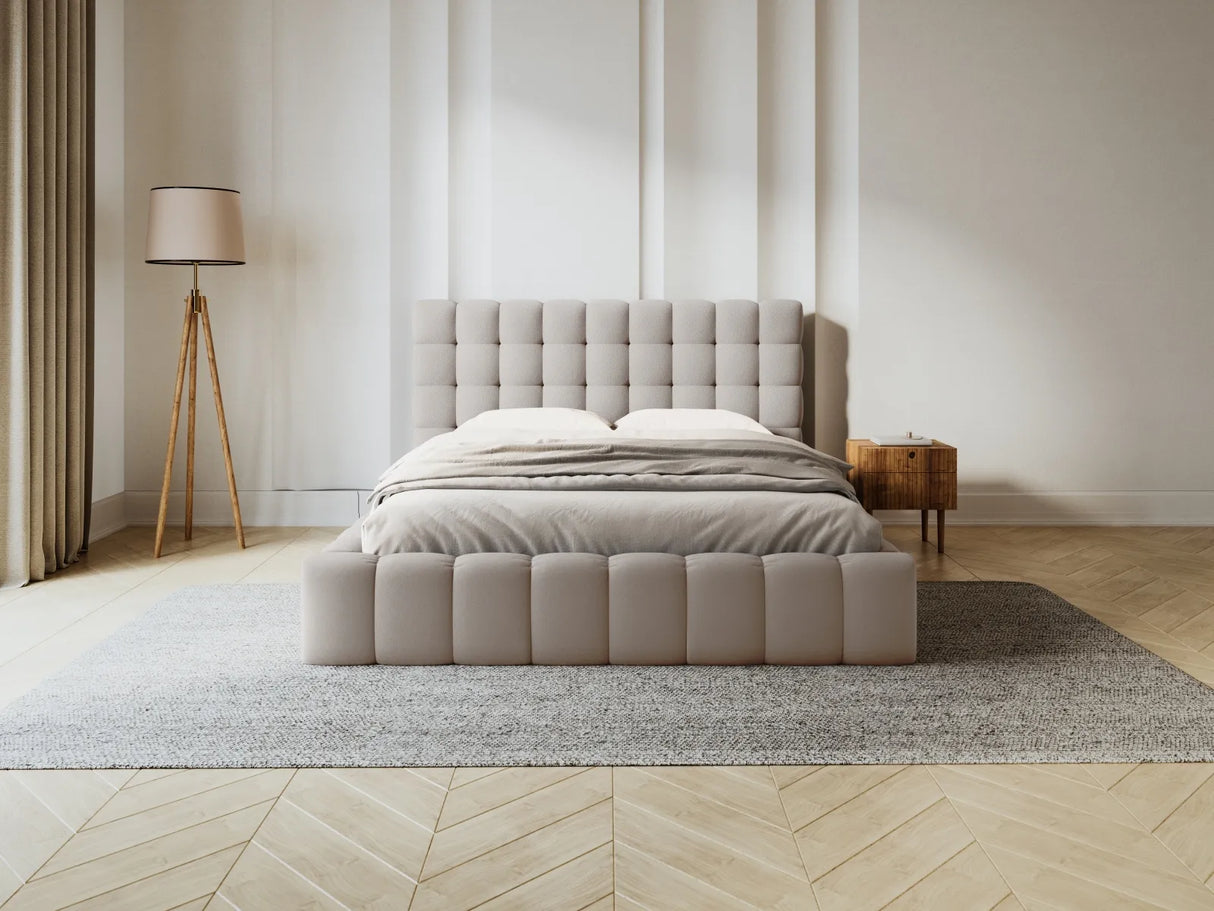 Mamaia Bett mit Stauraum und Kopfteil in Strukturierter Stoff (Nev04) in Beige, 180x200 cm – Bild 2