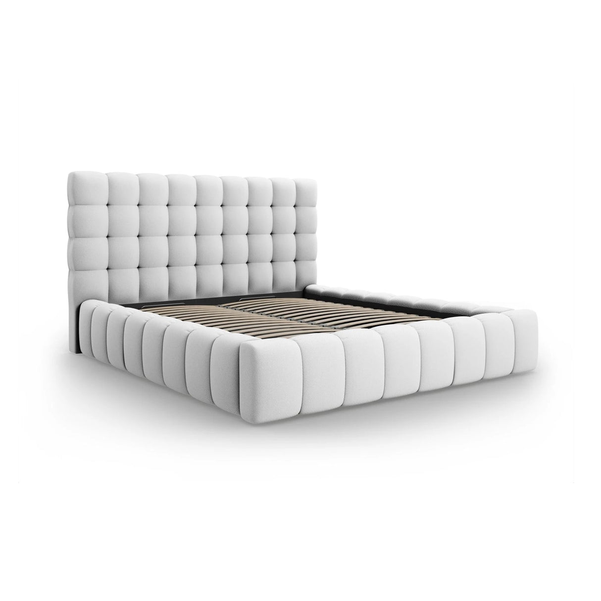 Mamaia Bett mit Stauraum und Kopfteil in Strukturierter Stoff (Nev80) in Hellgrau, 140x200 cm – Bild 4