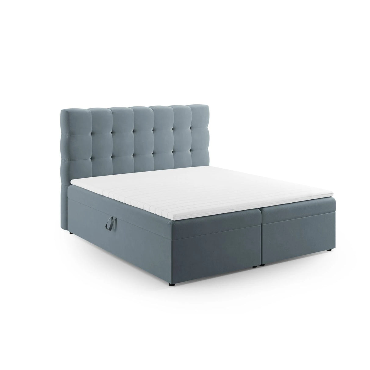 Mamaia Boxspringbett mit Stauraum und Kopfteil in Samt (Blu06) in Hellblau, 140x200 cm – Bild 1