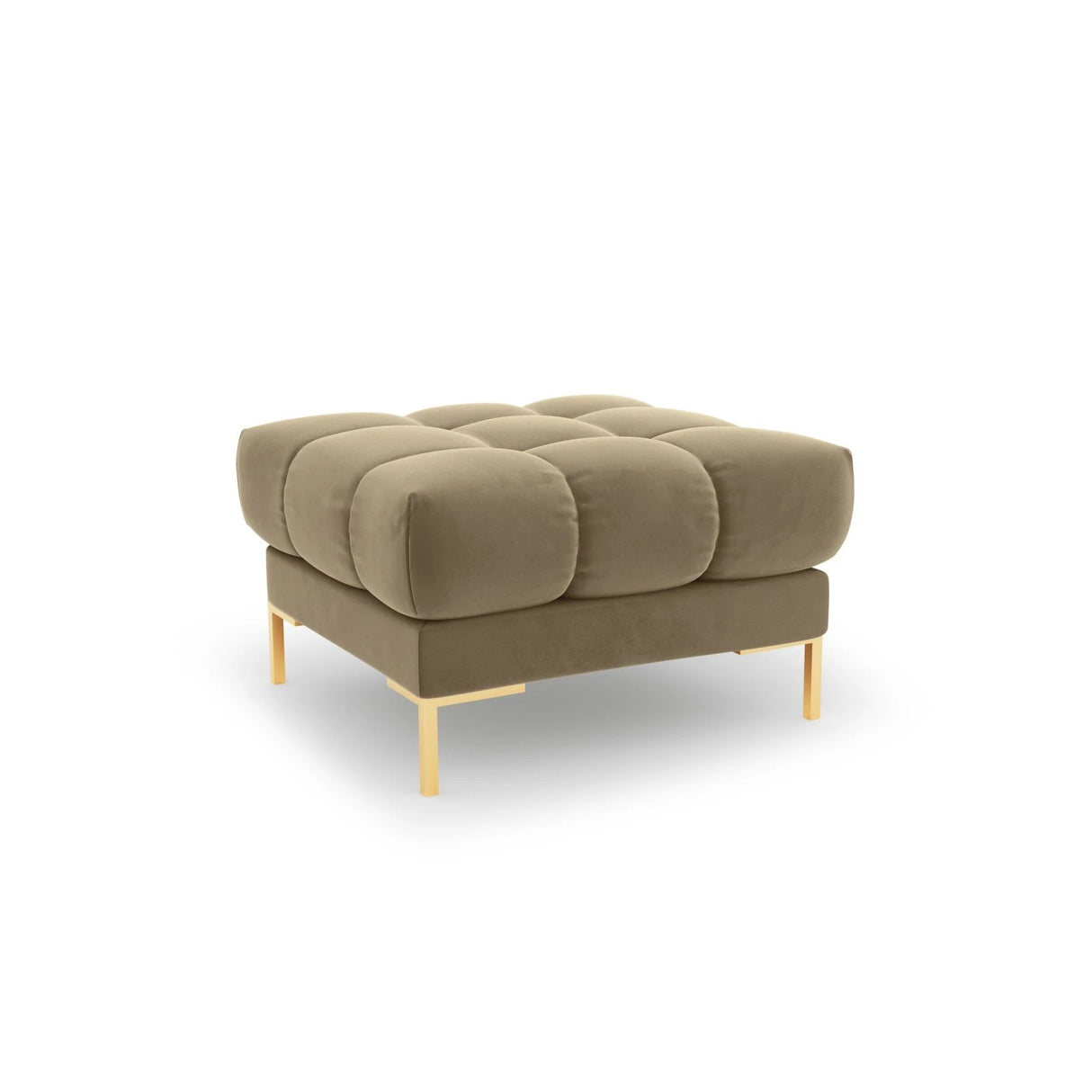 Mamaia Pouf, Beine Goldmetall, mit Bezug aus Samt (Blu28) in Beige, 60x60 cm – Bild 1