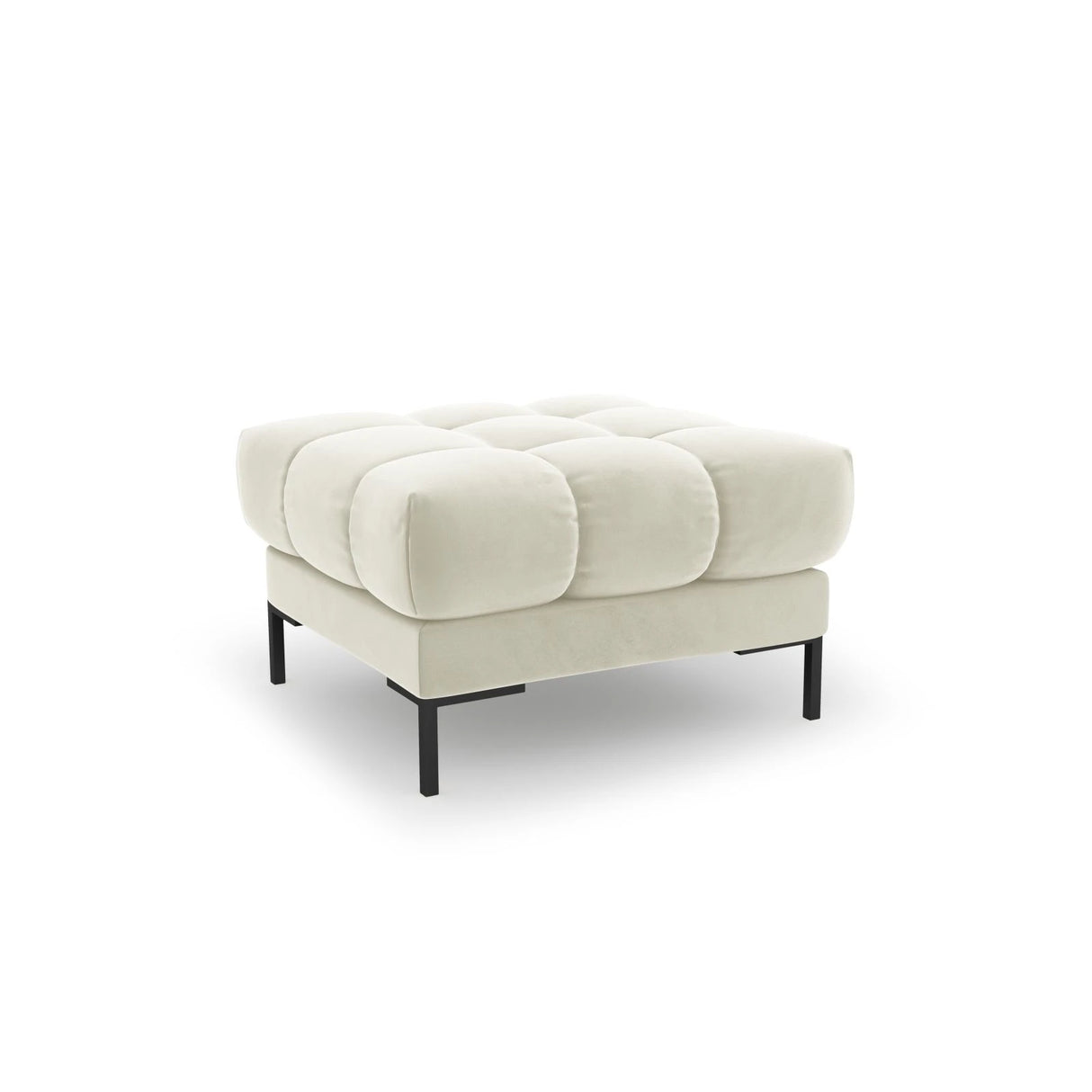 Mamaia Pouf, Metallbeine Schwarz, mit Bezug aus Samt (Blu22) in Leichtes Beige, 60x60 cm – Bild 1