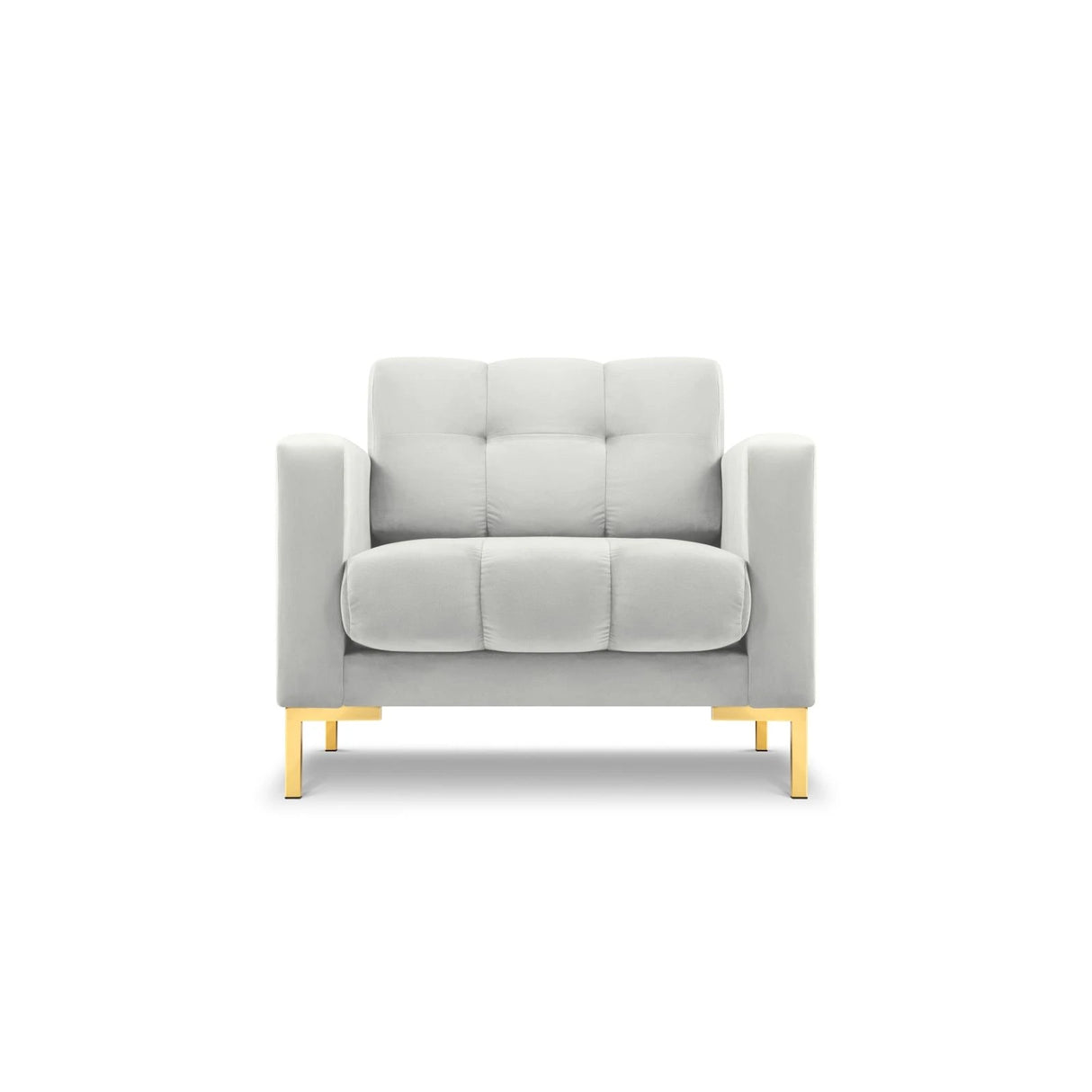 Mamaia Sessel, Beine Goldmetall, mit Bezug aus Samt (Blu03) in Silber, 87x96 cm – Bild 1