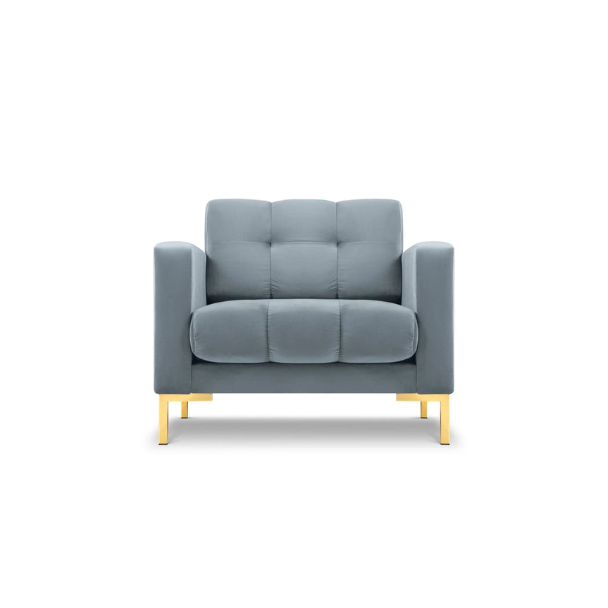 Mamaia Sessel, Beine Goldmetall, mit Bezug aus Samt (Blu06) in Hellblau, 87x96 cm – Bild 1