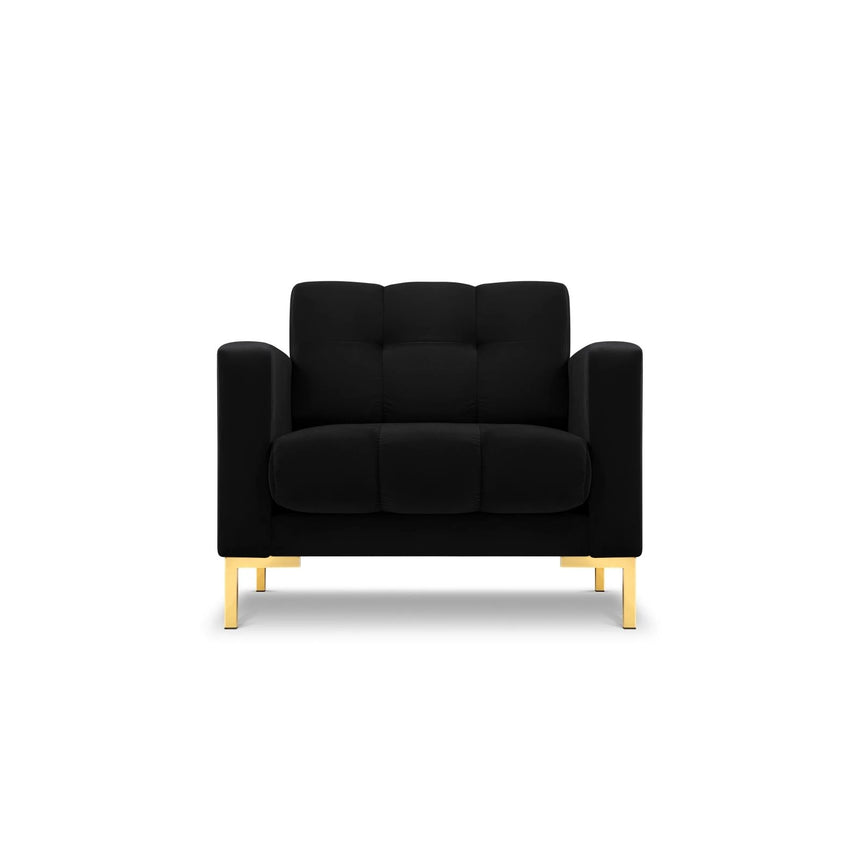 Mamaia Sessel, Beine Goldmetall, mit Bezug aus Samt (Blu19) in Schwarz, 87x96 cm – Bild 1