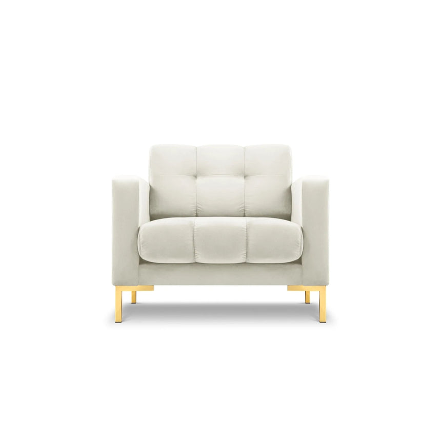 Mamaia Sessel, Beine Goldmetall, mit Bezug aus Samt (Blu22) in Leichtes Beige, 87x96 cm – Bild 1