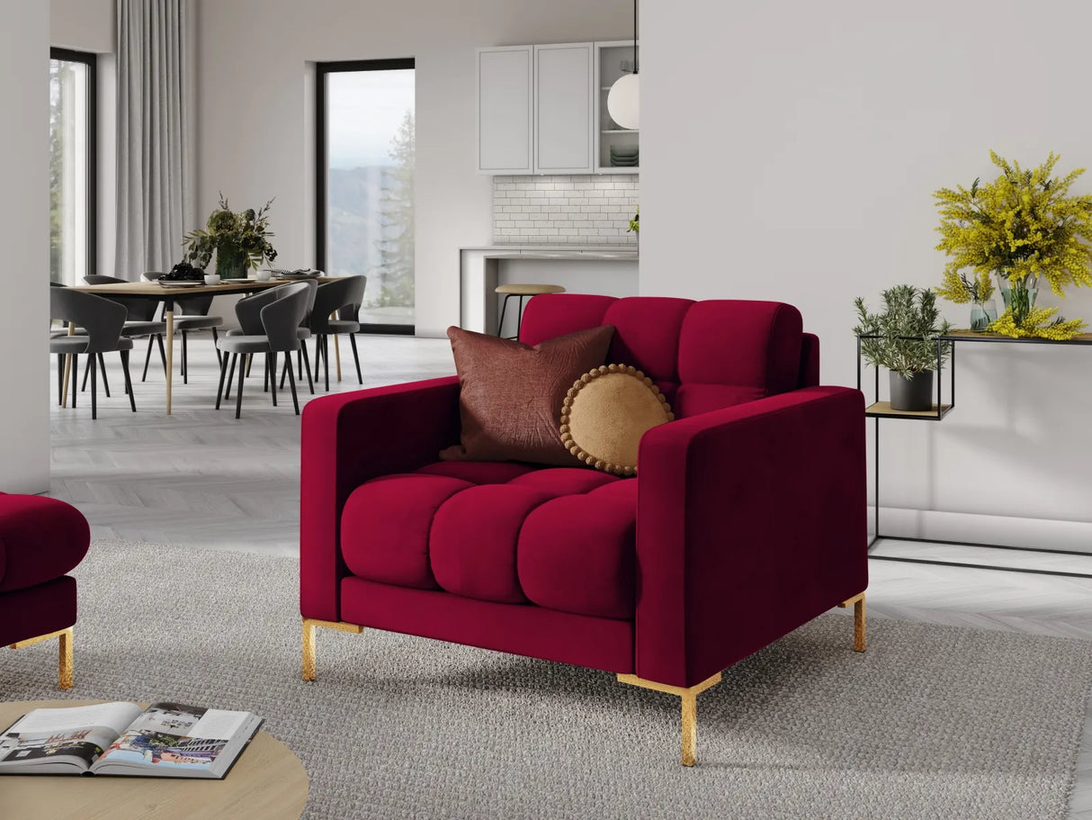 Mamaia Sessel, Beine Goldmetall, mit Bezug aus Samt (Blu59) in Rot, 87x96 cm – Bild 2