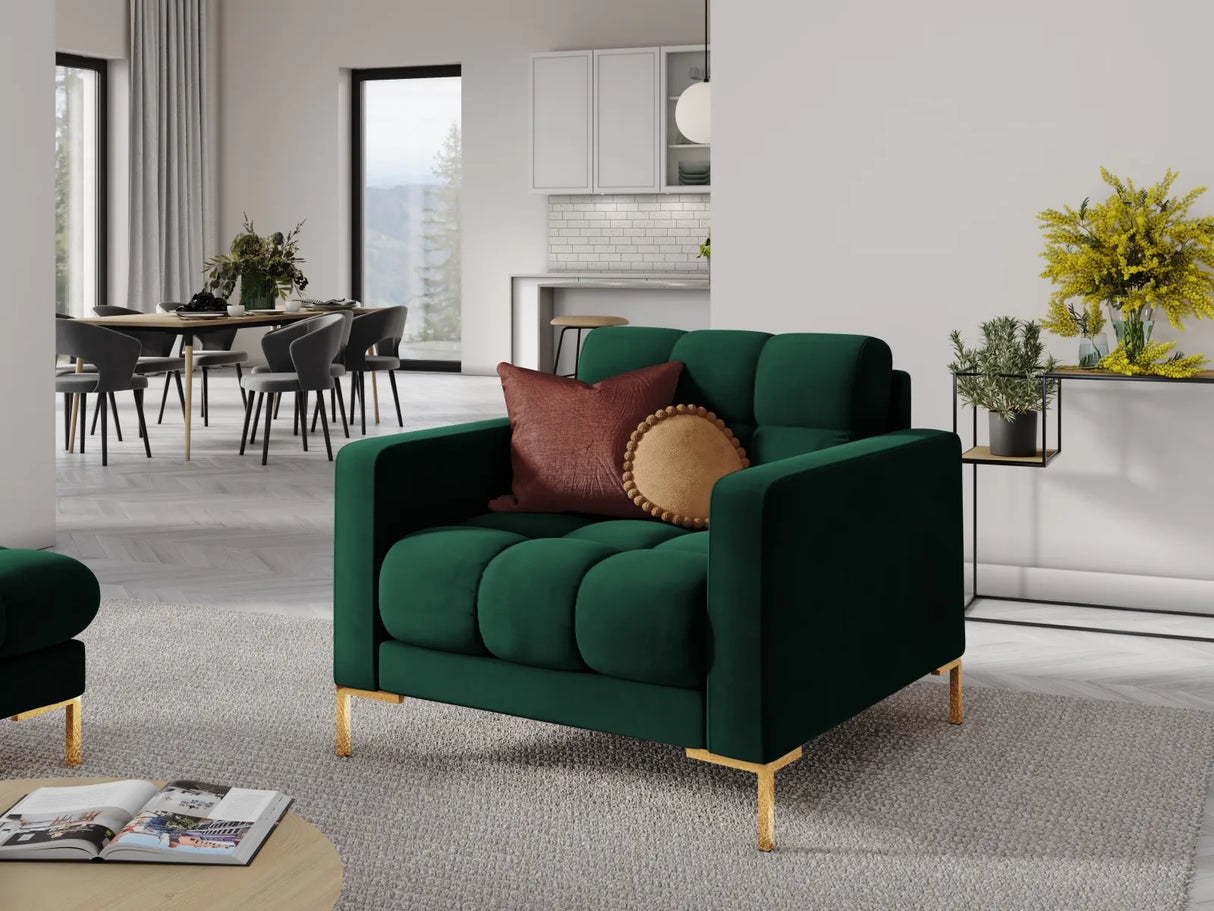 Mamaia Sessel, Beine Goldmetall, mit Bezug aus Samt (Blu78) in Flaschengrün, 87x96 cm – Bild 2