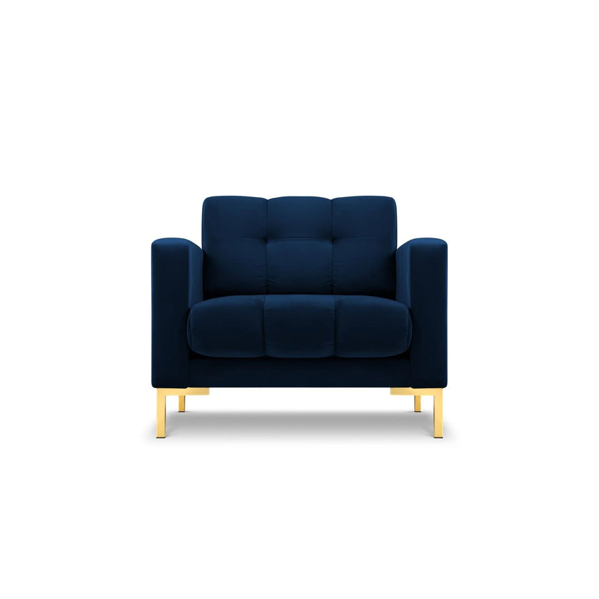 Mamaia Sessel, Beine Goldmetall, mit Bezug aus Samt (Blu86) in Königsblau, 87x96 cm – Bild 1