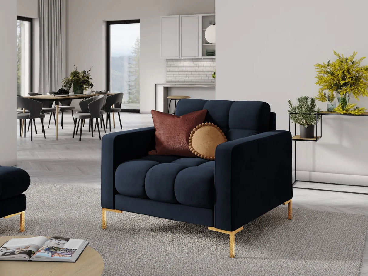Mamaia Sessel, Beine Goldmetall, mit Bezug aus Samt (Blu89) in Dunkelblau, 87x96 cm – Bild 2