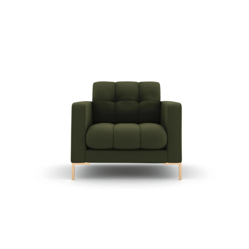 Mamaia Sessel, Beine Goldmetall, mit Bezug aus Strukturierter Stoff (Nev39) in Grün, 87x96 cm – Bild 1