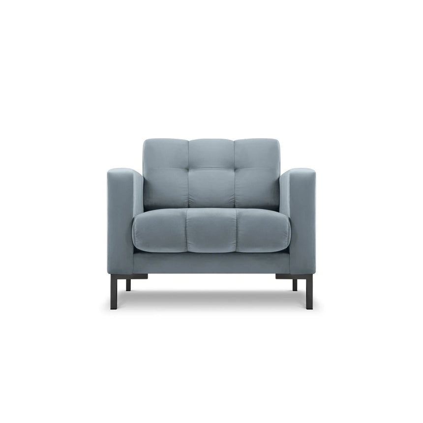 Mamaia Sessel, Metallbeine Schwarz, mit Bezug aus Samt (Blu06) in Hellblau, 87x96 cm – Bild 1